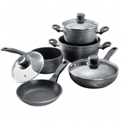 Stoneline 1 sauce pan, 1 stewing pan, 1 frying pan, die-cast aluminium, black,