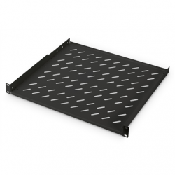 Digitus | 1U Fixed Shelf for Racks | DN-19 TRAY-1-400-SW | Black | The shelves for fixed mounting can be installed easy on the two front 483 mm (19“) profile rails of your 483 mm (19“) network- or server cabinet. Due to their stable, perforated steel shee