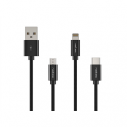 Natec | USB-A to Micro USB, Lightning, USB-C | NKA-1202 | 1 m | Black