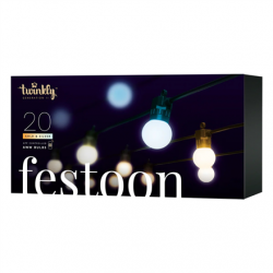 Twinkly Festoon Smart LED Lights 40 AWW (Gold+Silver) G45 bulbs, 20m AWW – Cool to Warm white