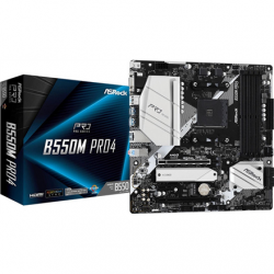 ASRock B550M Pro4 Processor family AMD Processor socket AM4 DDR4 DIMM Memory slots 4 Supported hard disk drive interfaces SATA3, M.2 Number of SATA connectors 6 Chipset AMD B550 Micro ATX