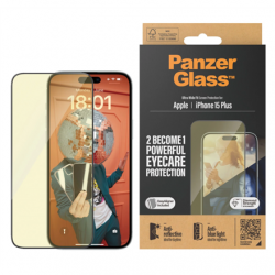 PanzerGlass Screen protector Apple iPhone 15 Plus Glass Clear Eyecare Ultra-Wide Fit; Easy installation; Fingerprint resistant; Anti-blue light; Anti-reflective; Anti-yellowing