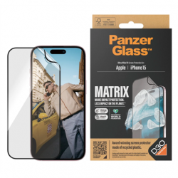 PanzerGlass Screen protector Apple iPhone 15 Recycled plastic Transparent MATRIX with D3O Ultra-Wide Fit; Easy installation; Fingerprint resistant; Anti-yellowing; Touch sensitivity