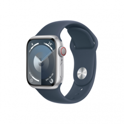 Apple Apple Watch Series 9 GPS + Cellular 41mm Silver Aluminium Case with Storm Blue Sport Band - S/M Apple